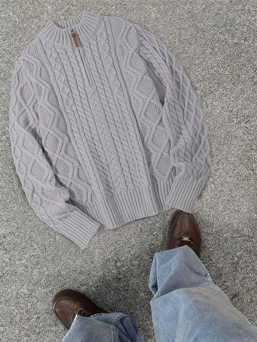 Men's half-zip cable-knit turtleneck sweater — additional view