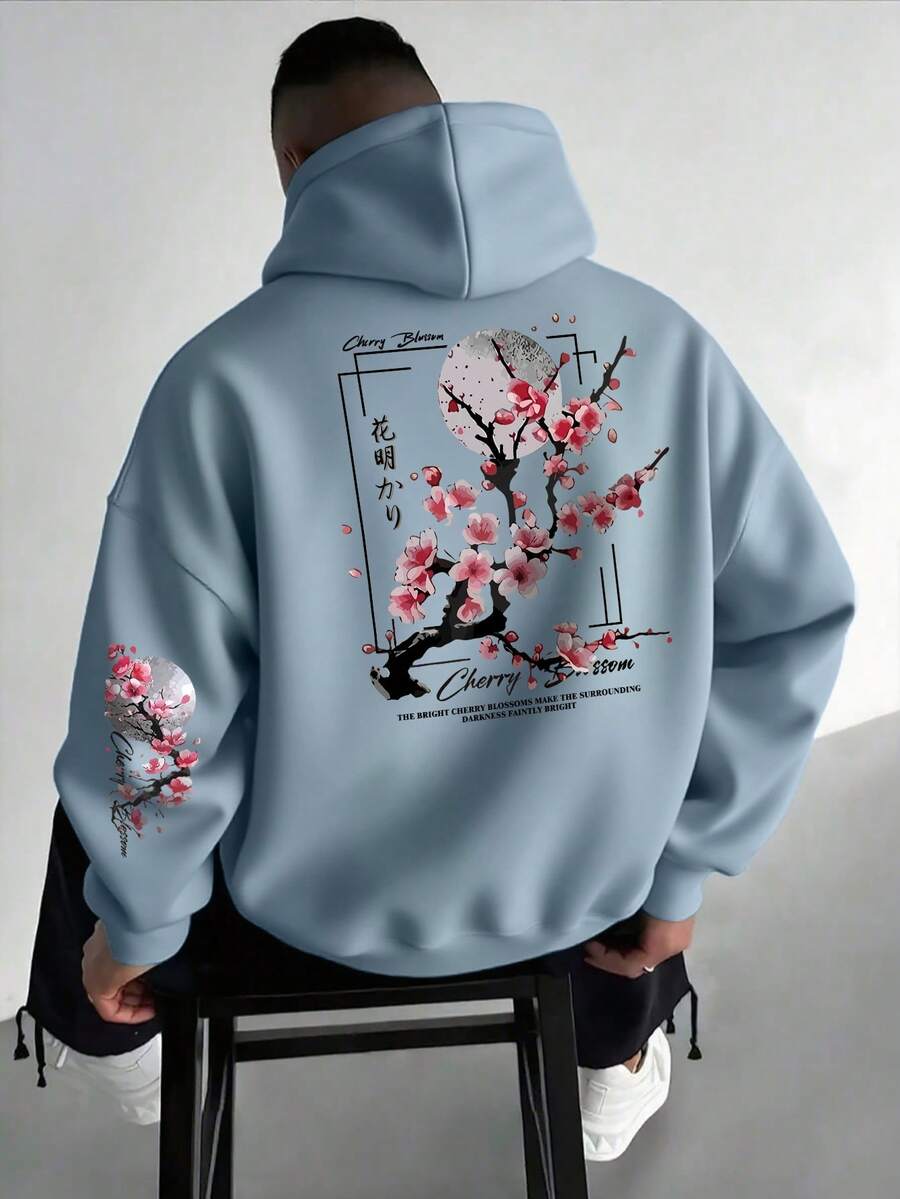 Men's kangaroo pocket drawstring hoodie in baby blue — additional view