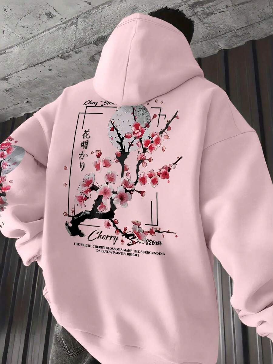 Men's kangaroo pocket drawstring hoodie in pink — additional view