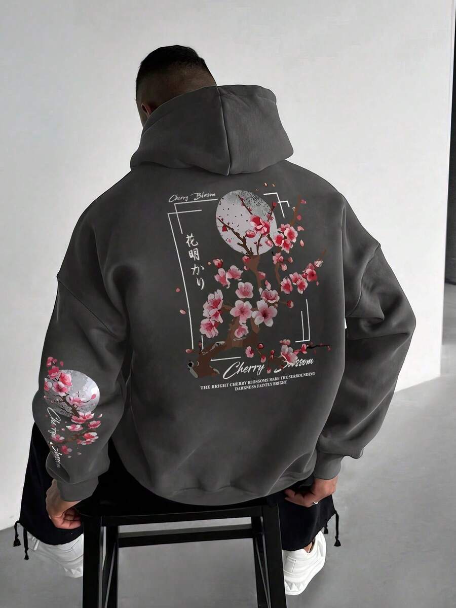 Men's kangaroo pocket drawstring hoodie in dark grey — additional view