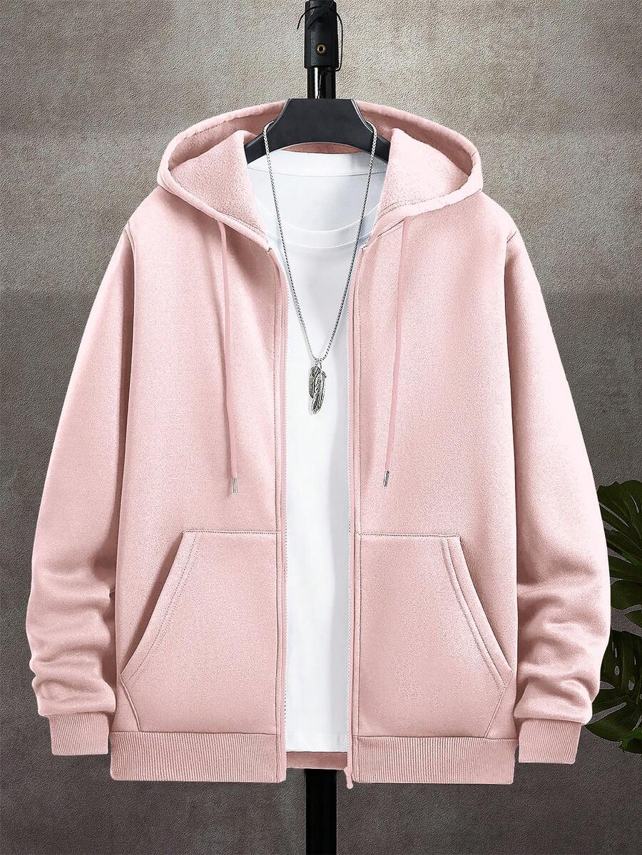 Men's zip-up hooded sweatshirt in pink — additional view
