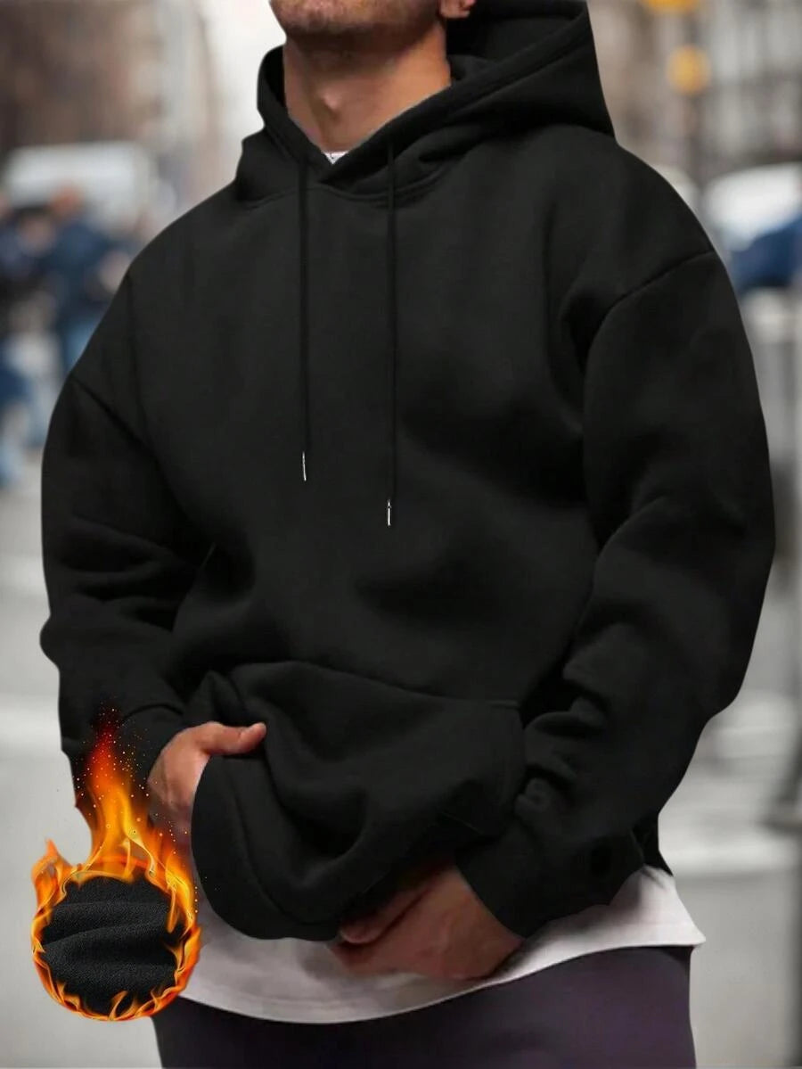 Men's drawstring long sleeve hoodie in black