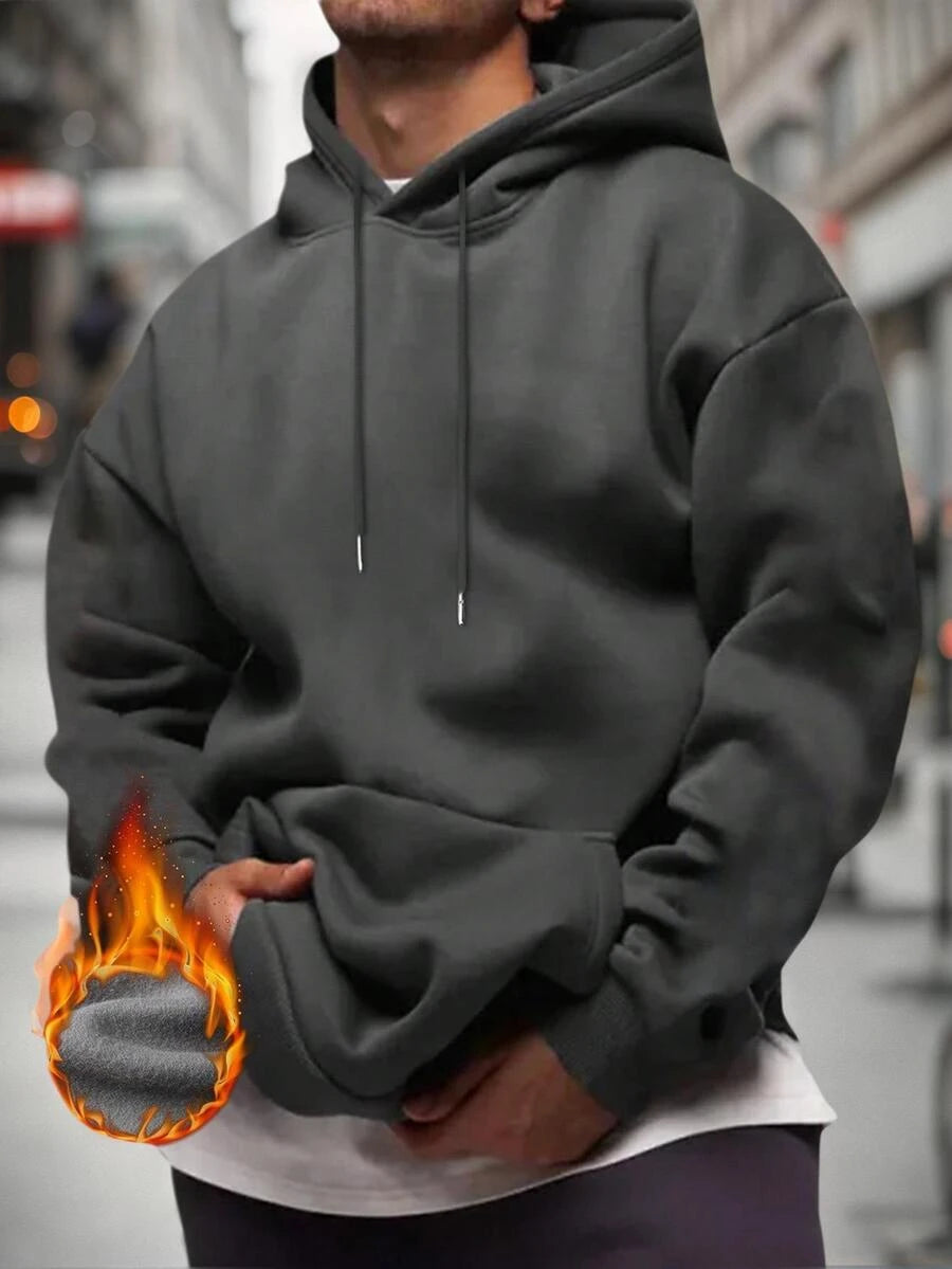 Men's drawstring long sleeve hoodie in dark grey — additional view