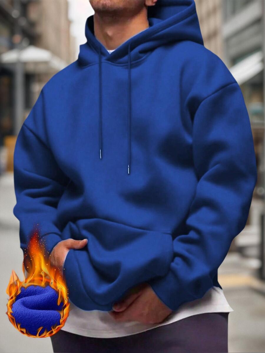 Men's drawstring long sleeve hoodie in blue — additional view