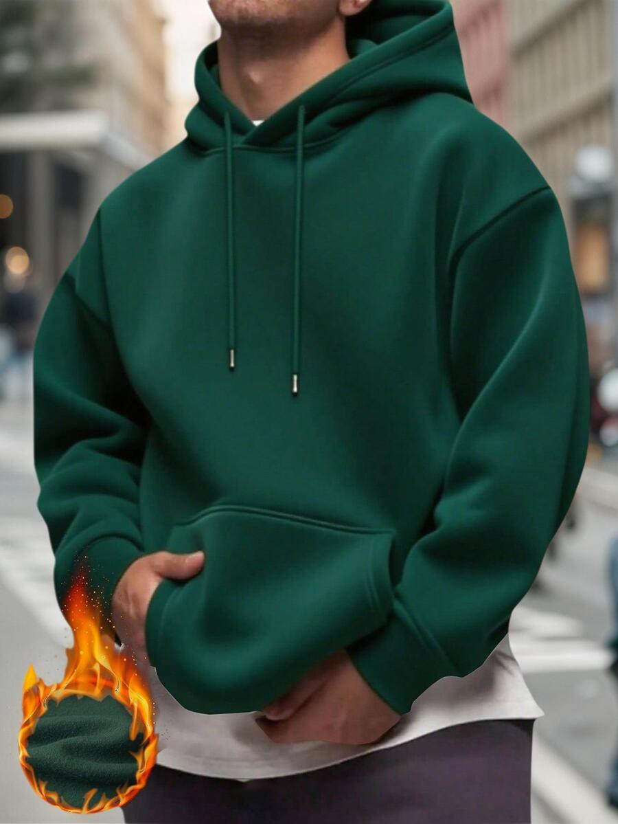 Men's drawstring long sleeve hoodie in green — additional view