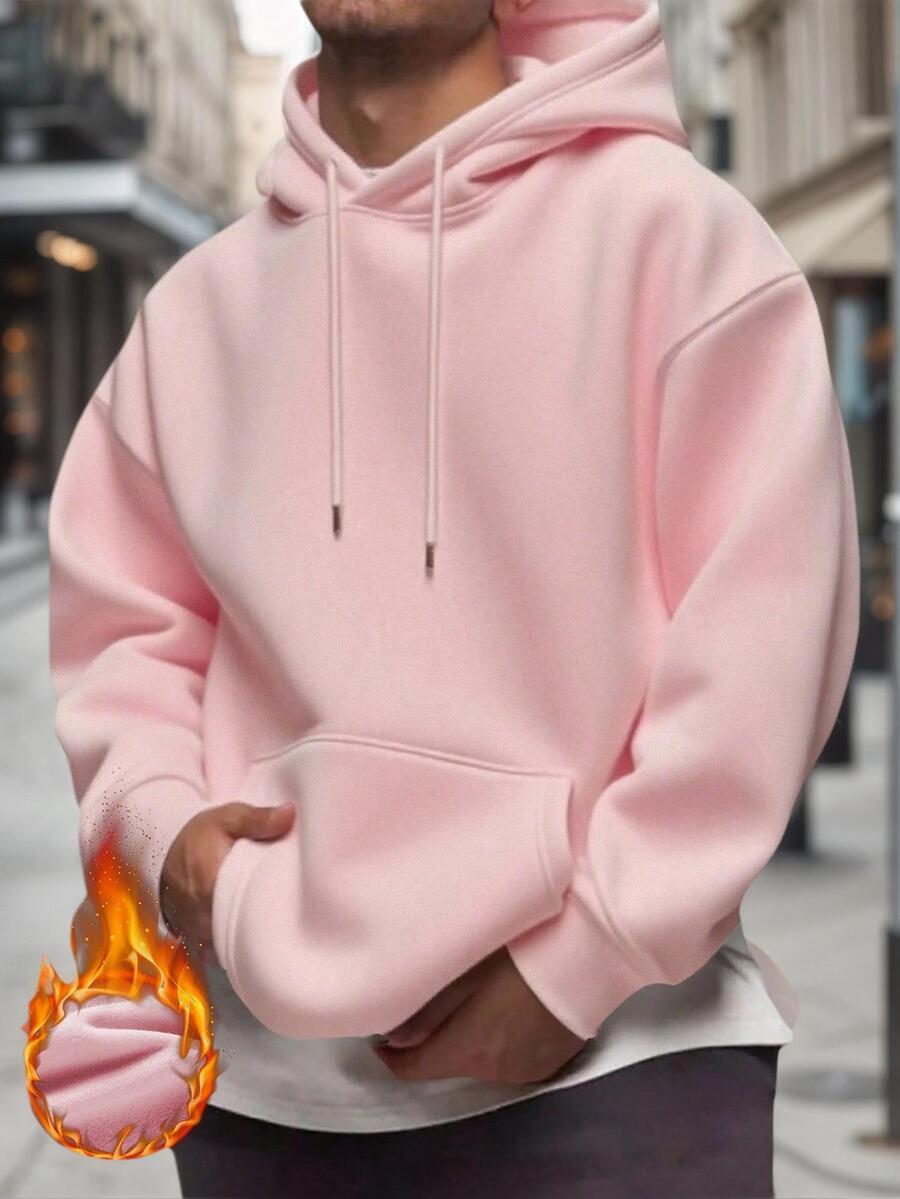Men's drawstring long sleeve hoodie in pink — additional view