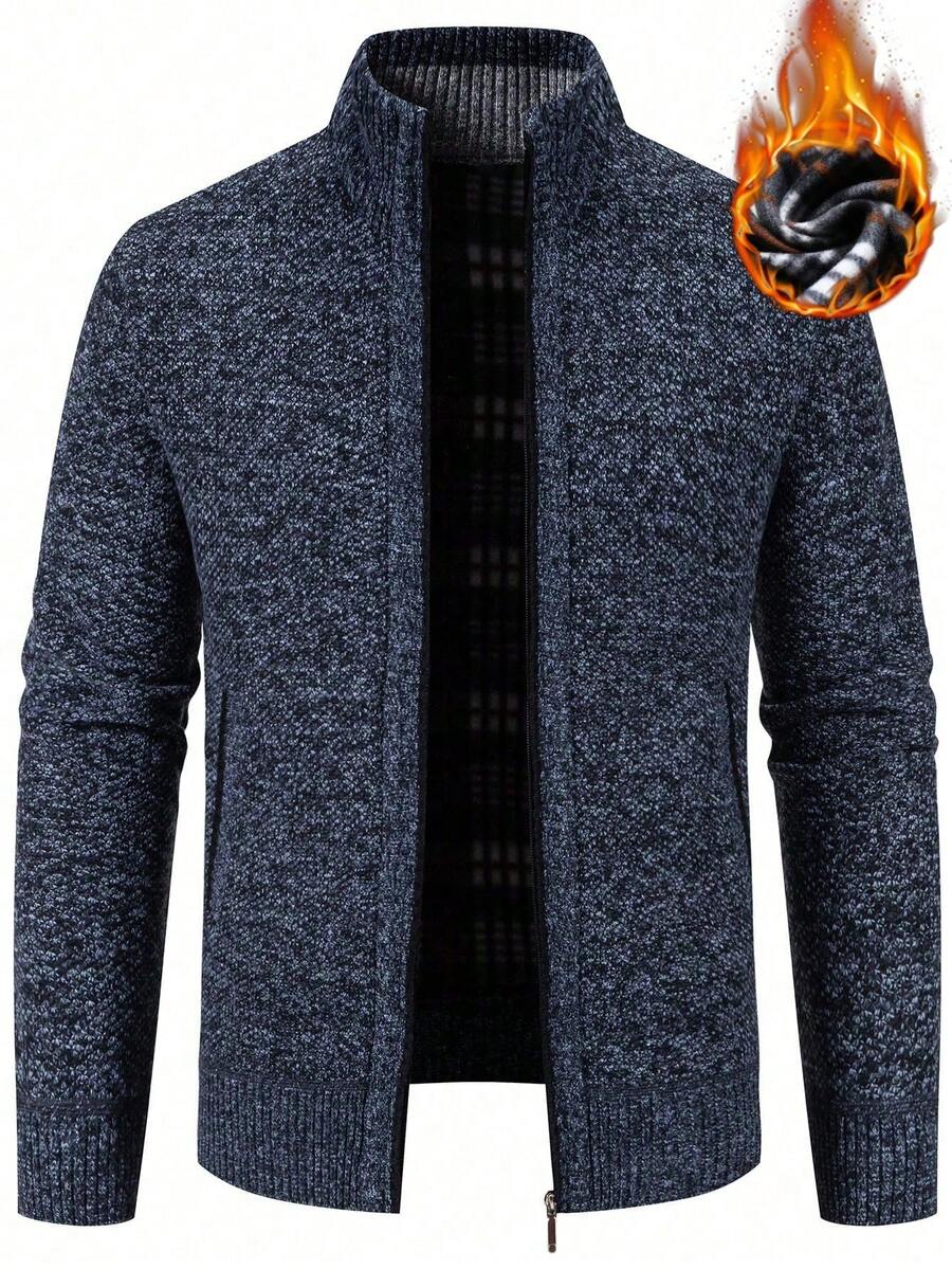Men's color block ribbed cardigan in navy blue — additional view