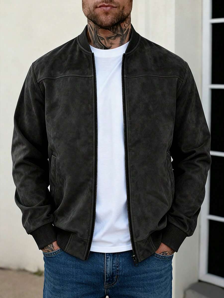 Men's zip-up faux suede bomber jacket — additional view
