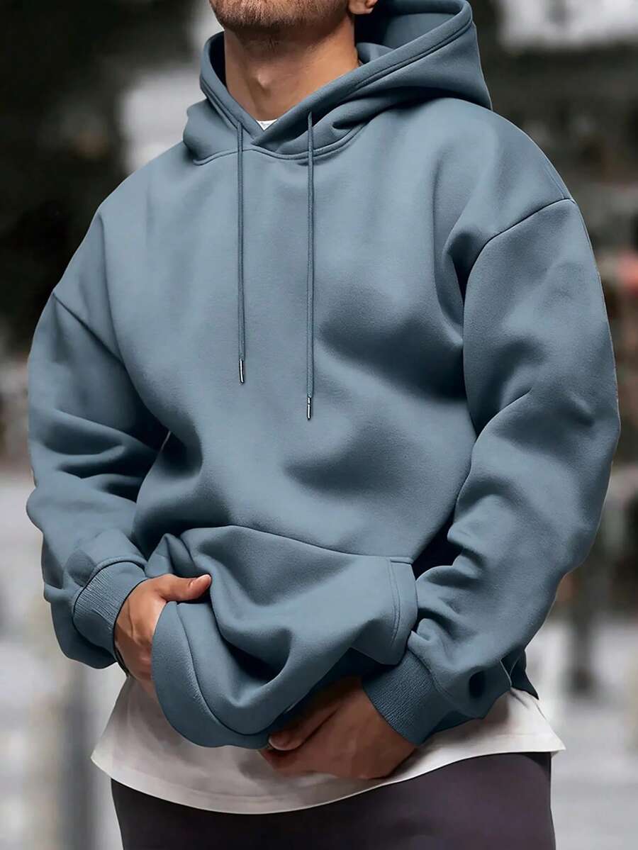 Men's drawstring long sleeve hoodie in baby blue — additional view