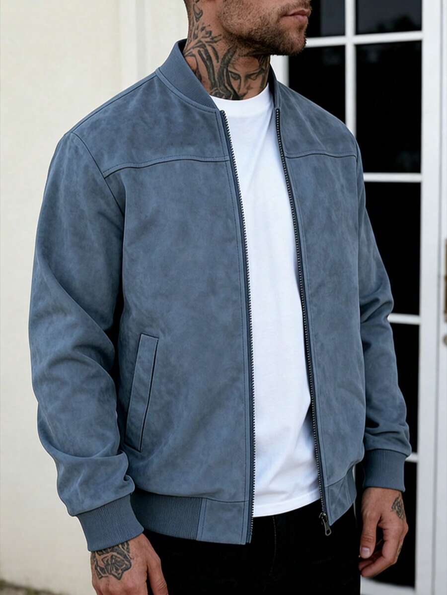 Men's zip-up faux suede bomber jacket — alternate view