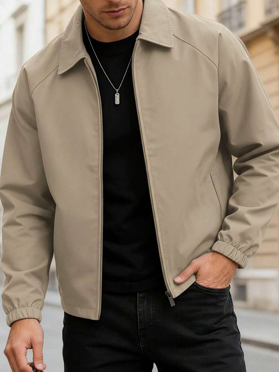 Men's lapel zip coach jacket in camel — additional view