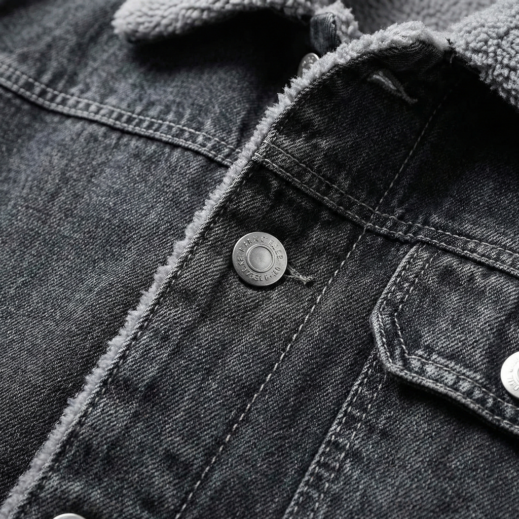 Men's fleece-lined casual denim jacket — additional view