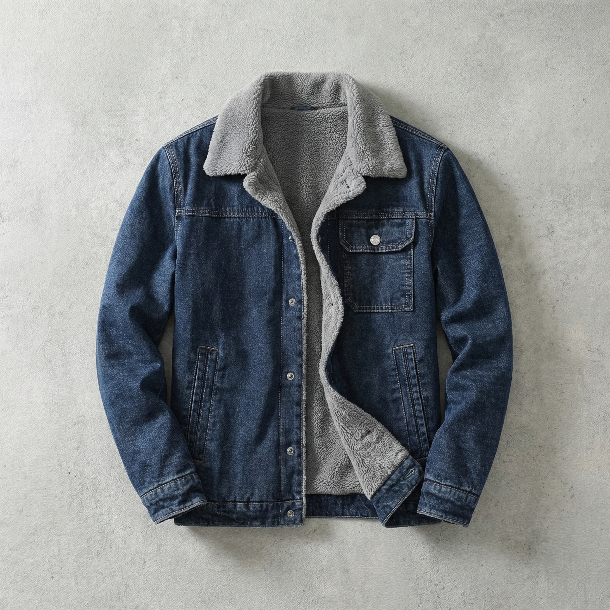 Men's fleece-lined casual denim jacket in blue — alternate view