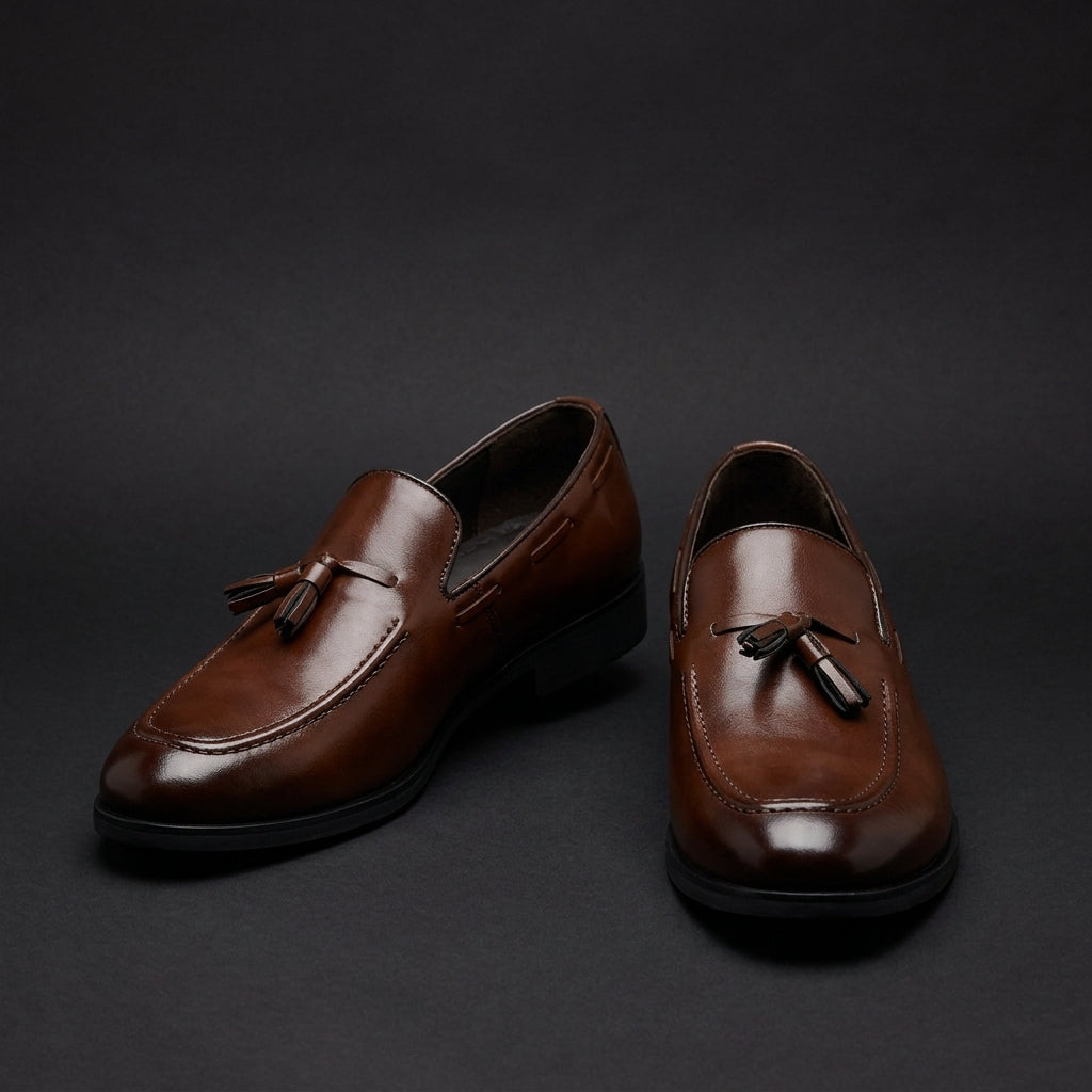 Men's tassel leather driving moccasins in brown