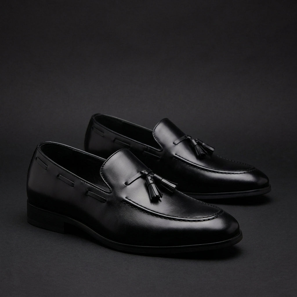 Men's tassel leather driving moccasins in black — alternate view