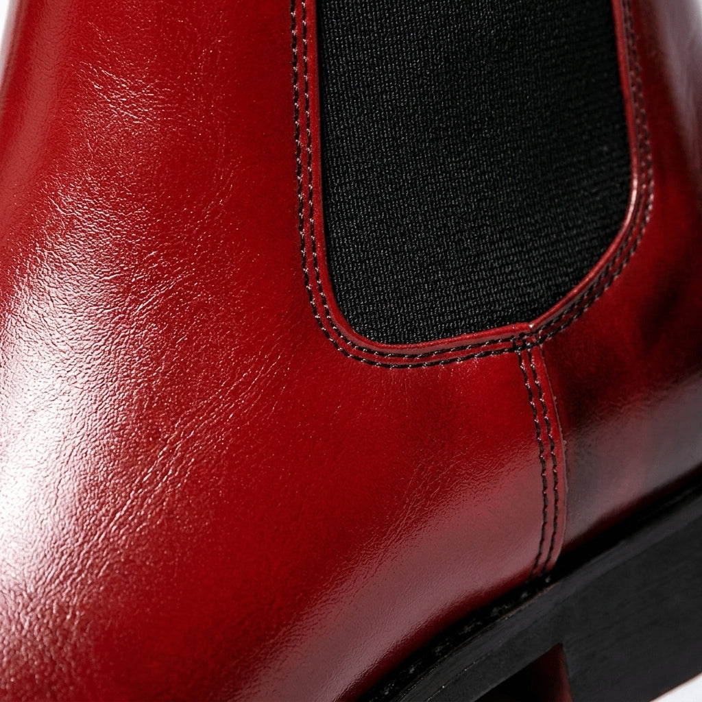 Men's cap toe leather chelsea boots — detail view