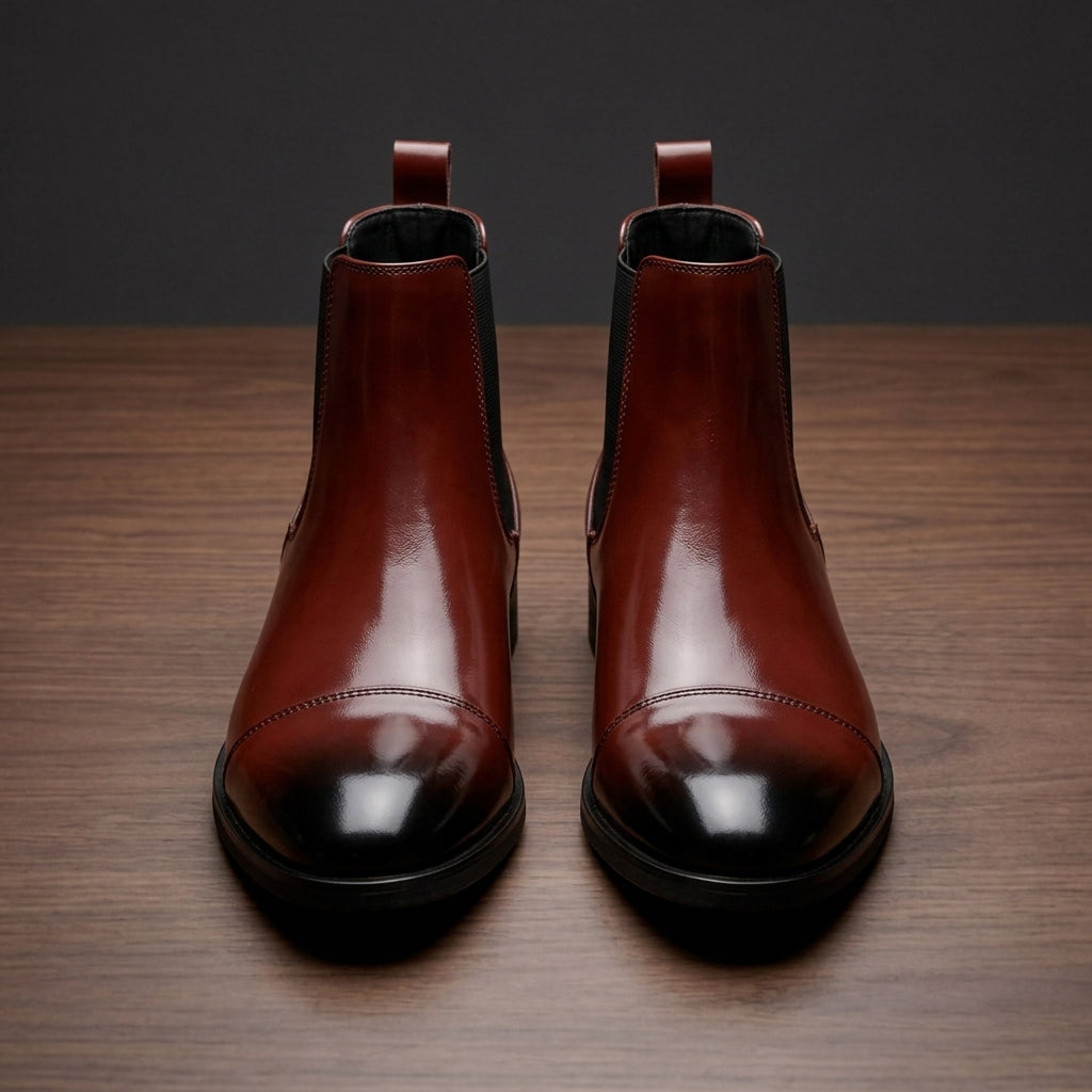 Men's cap toe leather chelsea boots in red — alternate view