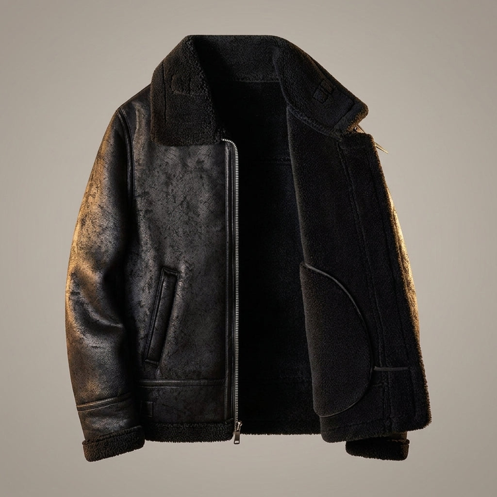 Men's leather bomber jacket — detail view