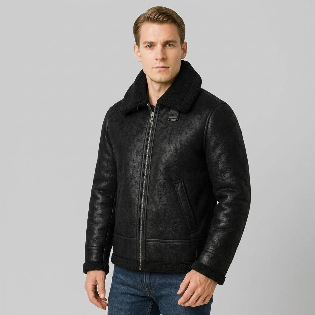 Men's leather bomber jacket in black