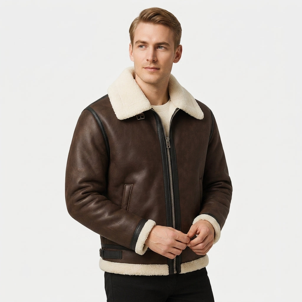 Men's leather bomber jacket in brown — alternate view