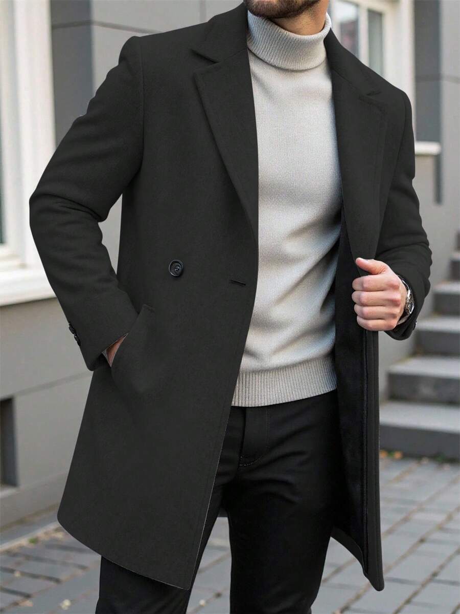 Men's button-up wool winter coat in black — additional view
