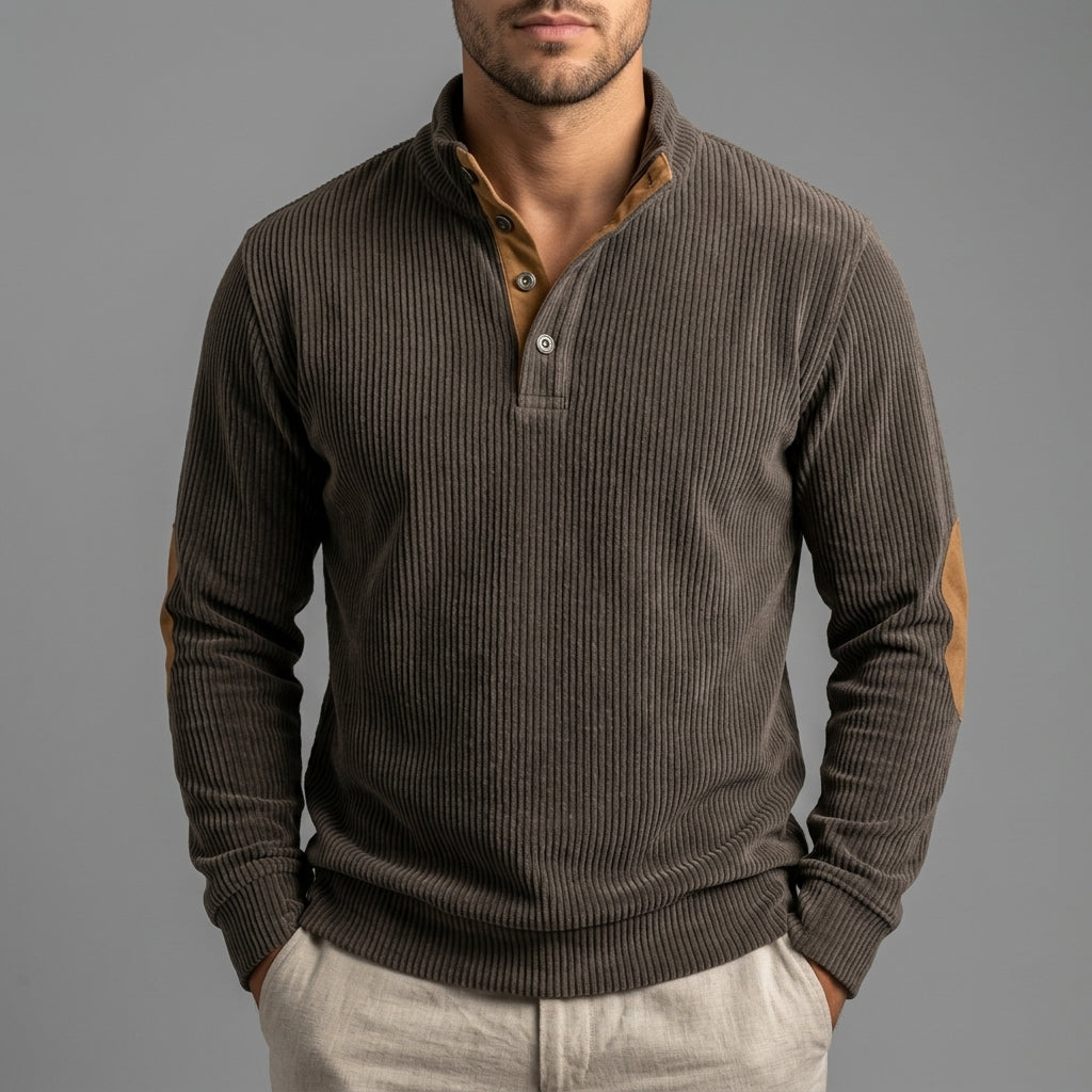 Men's vintage corduroy knit pullover in brown — alternate view