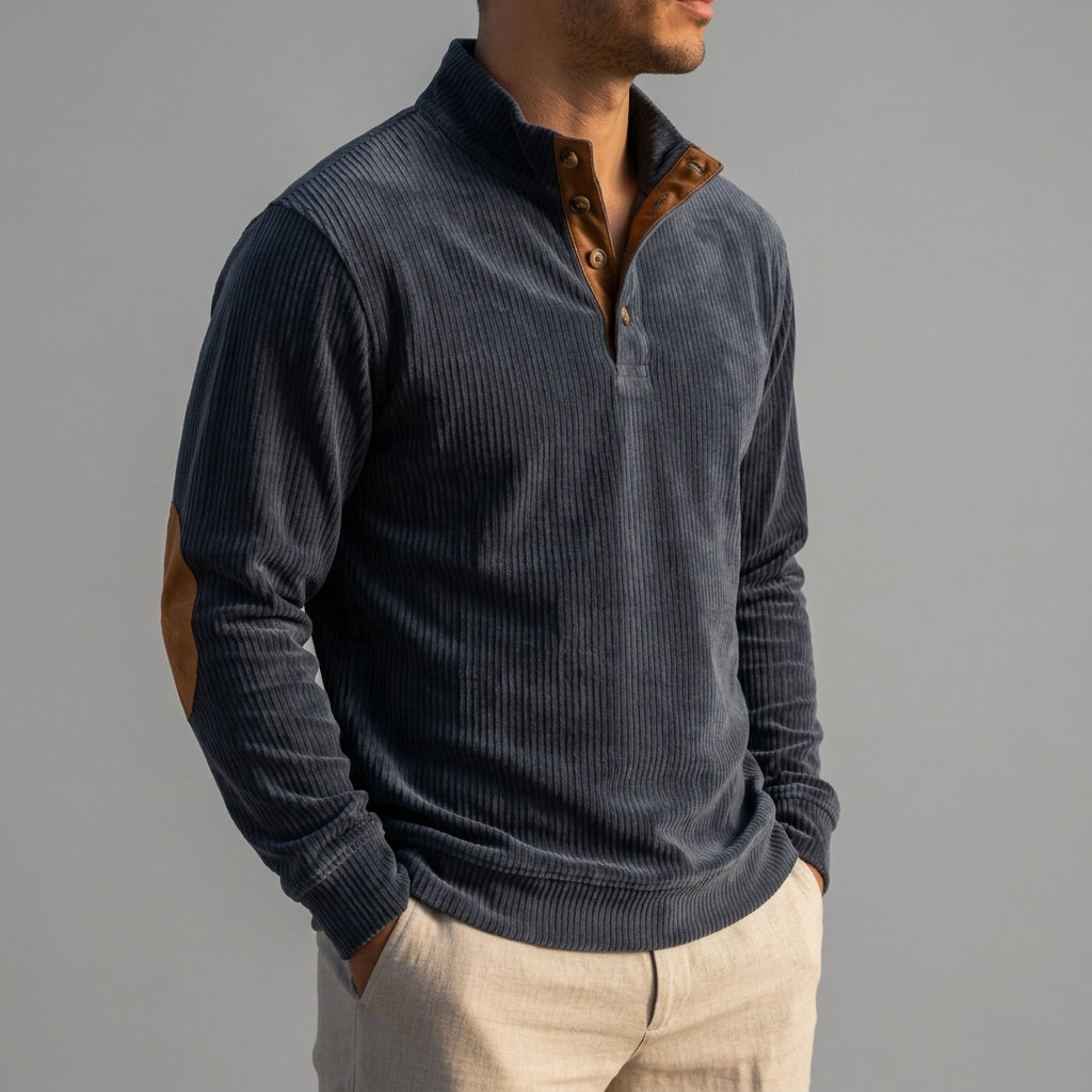 Men's vintage corduroy knit pullover in blue