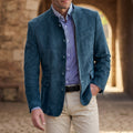 Men's single-breasted faux suede blazer in blue