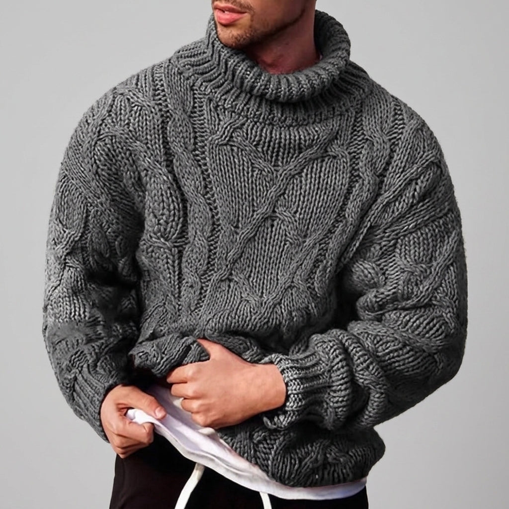 Men's chunky knit turtleneck sweater in gray — additional view