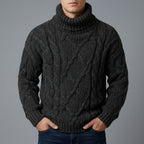 Men's chunky knit turtleneck sweater in black