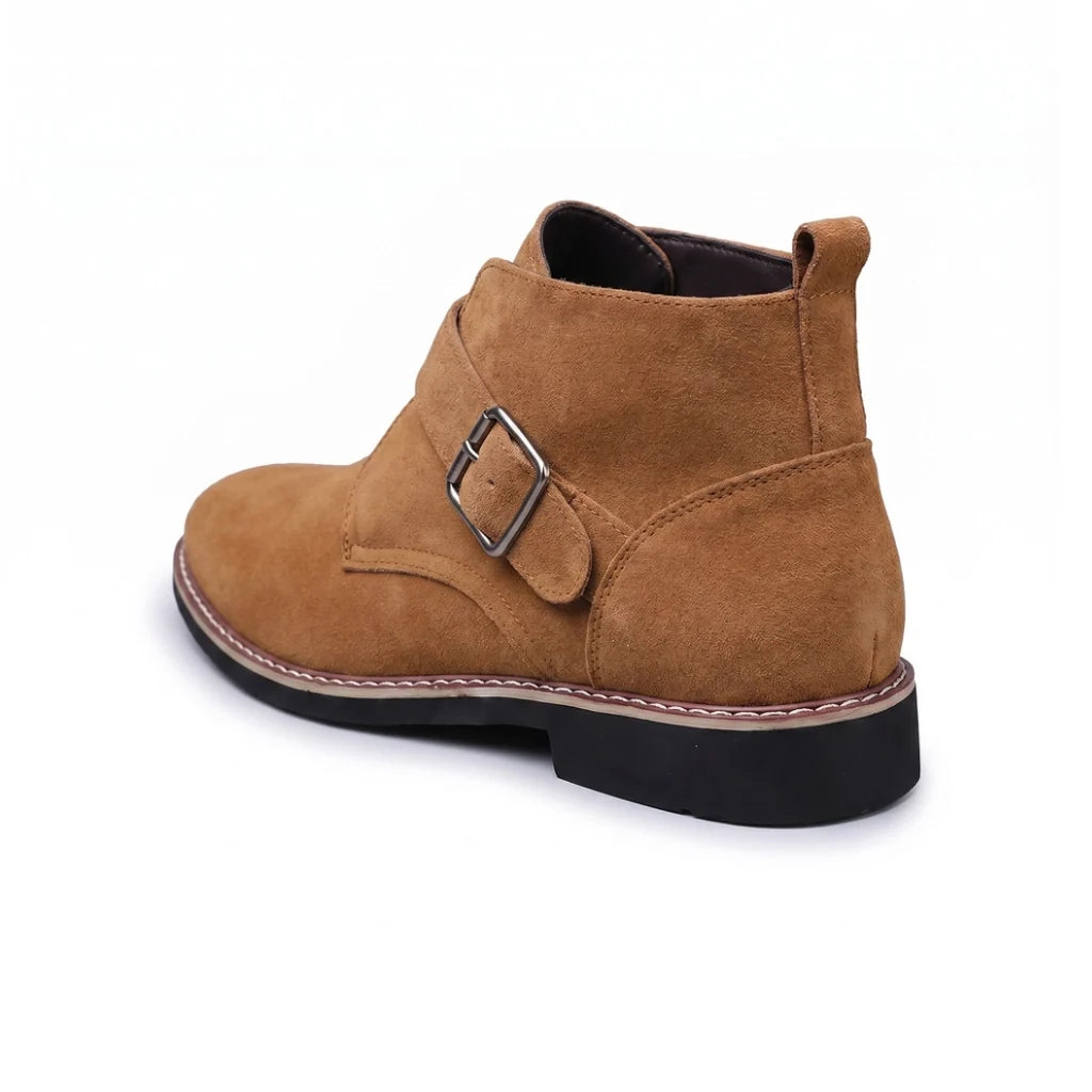 Men's suede buckle strap chelsea boots — detail view