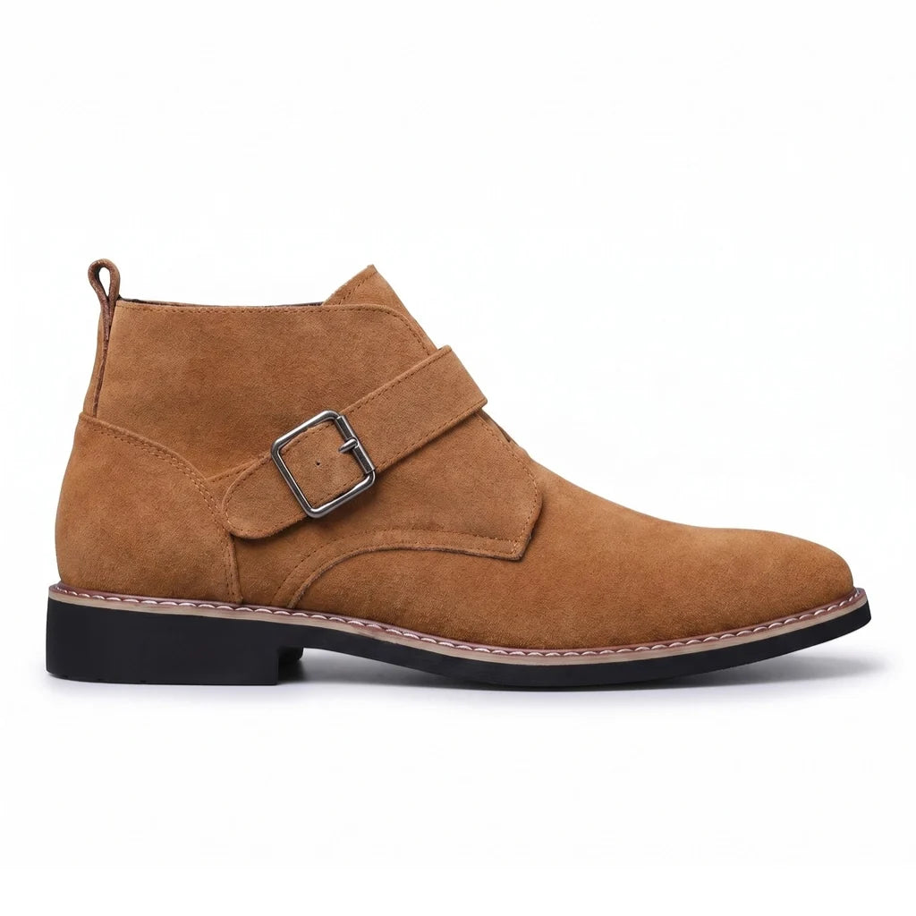 Men's suede buckle strap chelsea boots