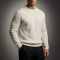 Men's rib-knit crew neck sweater in ivory cream