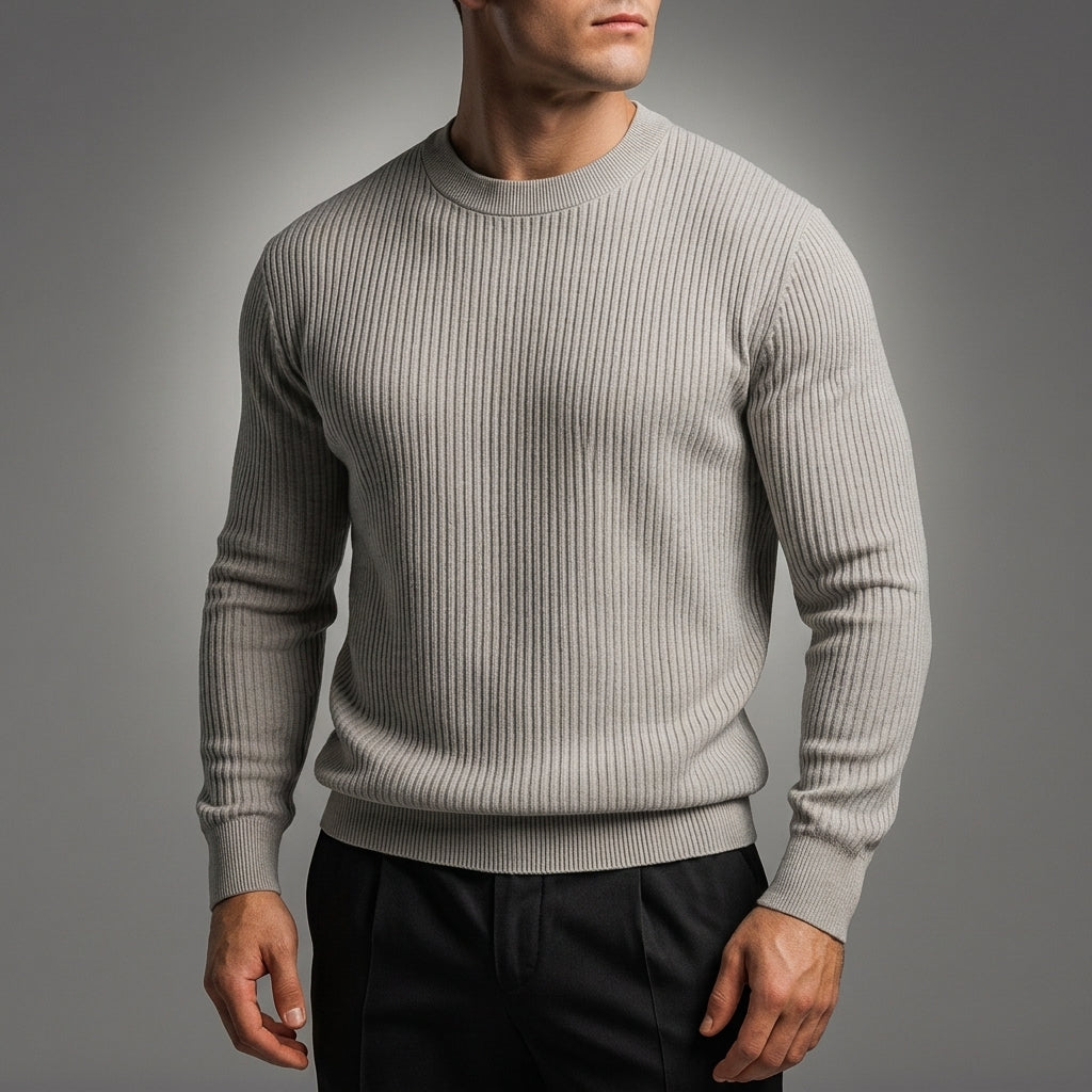 Men's rib-knit crew neck sweater in silver mist — additional view