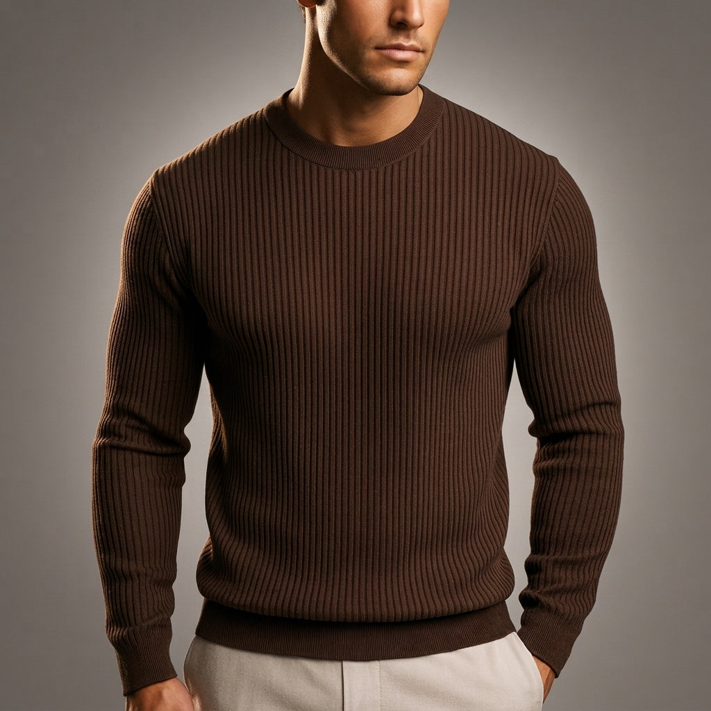Men's rib-knit crew neck sweater in espresso brown — additional view
