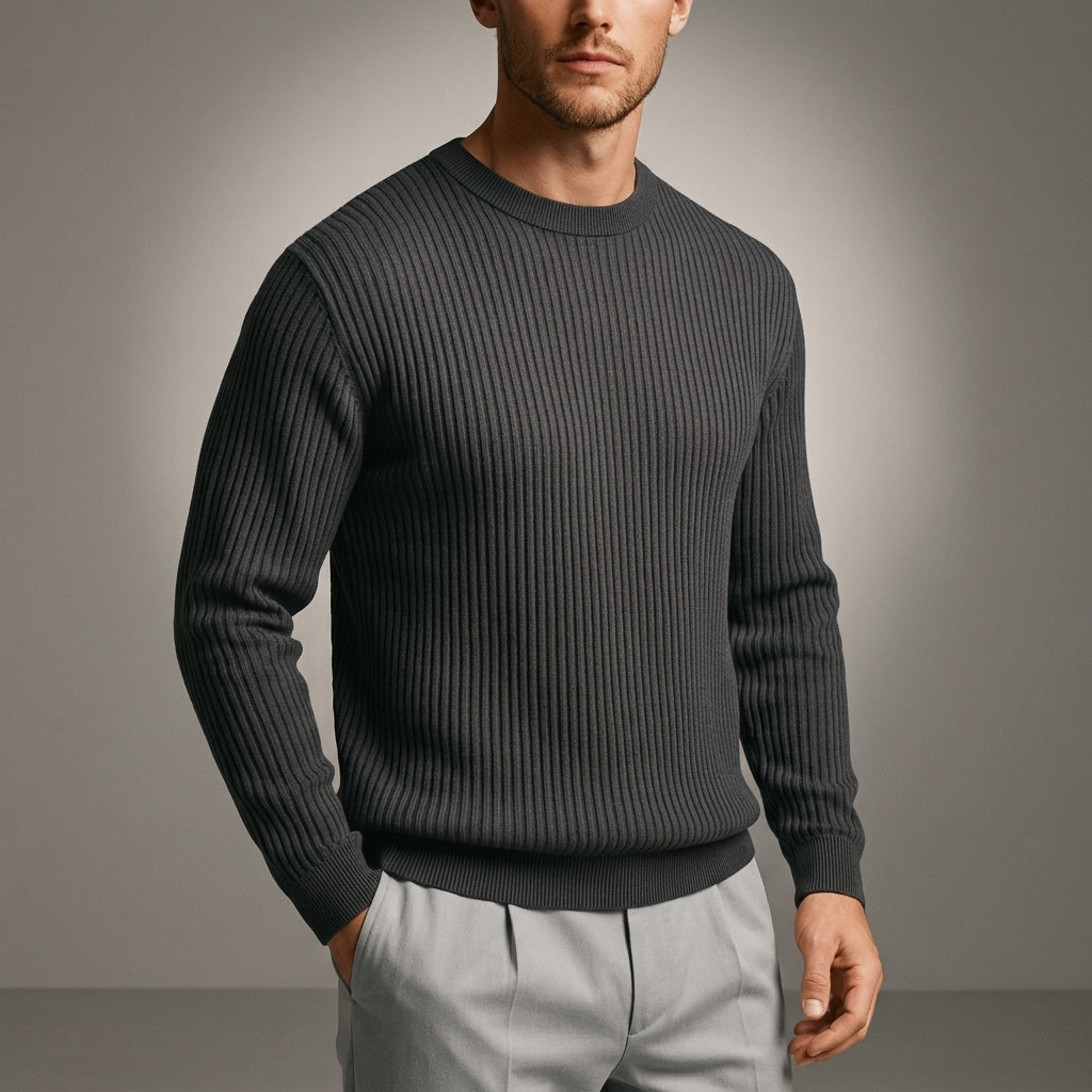 Men's rib-knit crew neck sweater in charcoal gray — additional view