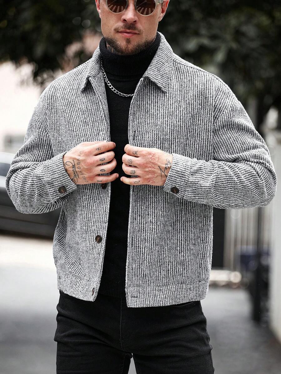 Men's single-breasted wool overcoat in black