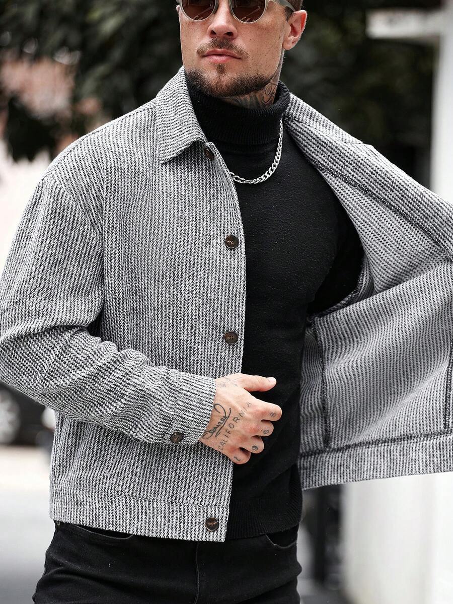 Men's single-breasted wool overcoat — detail view