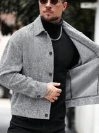 Men's single-breasted wool overcoat — detail view