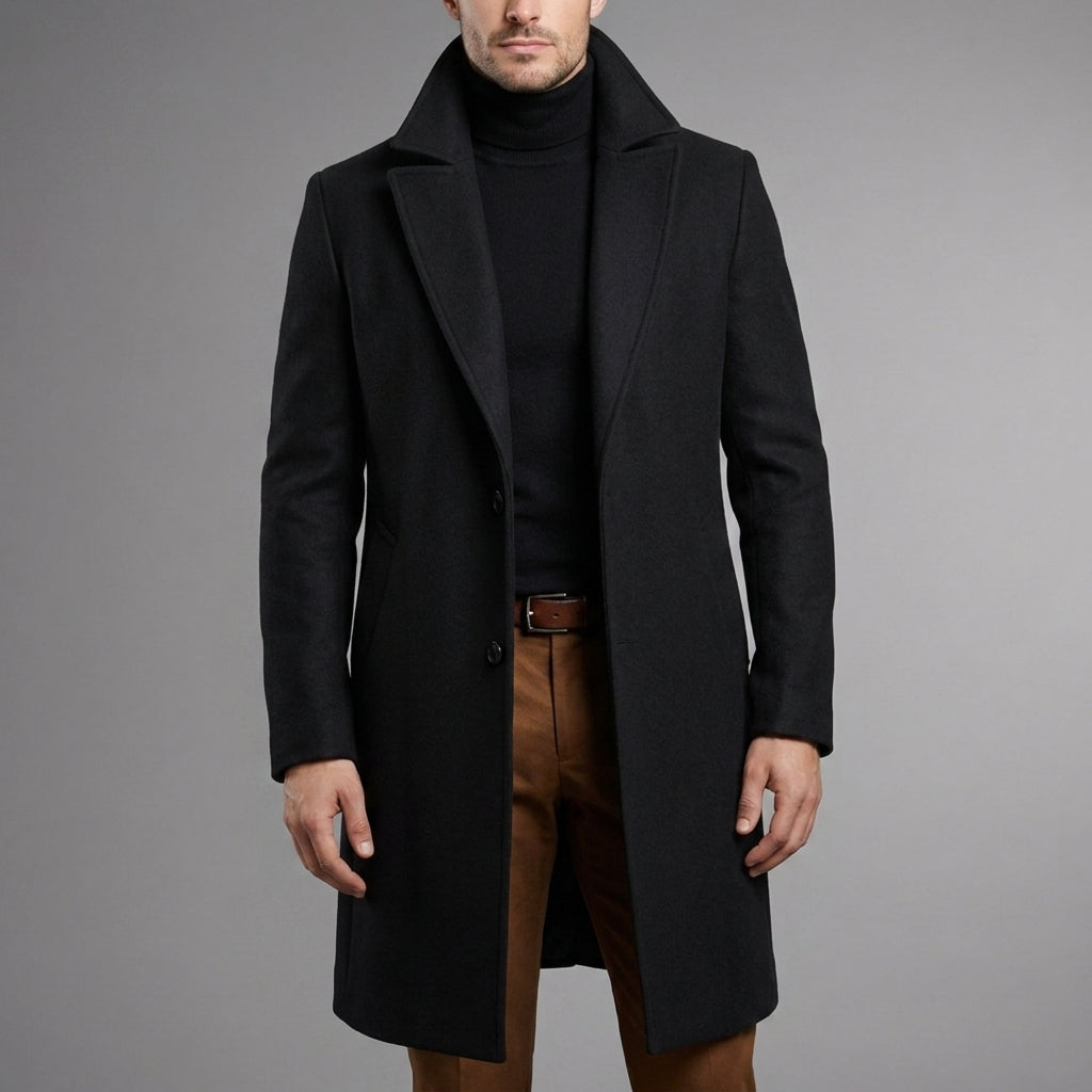 Men's slim-fit long winter coat in black — additional view