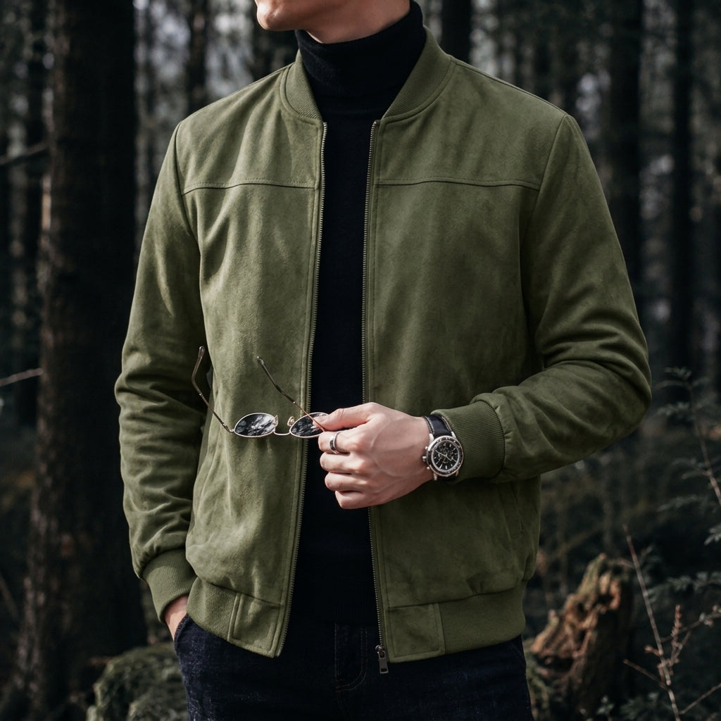 Men's classic zip bomber jacket in green — additional view