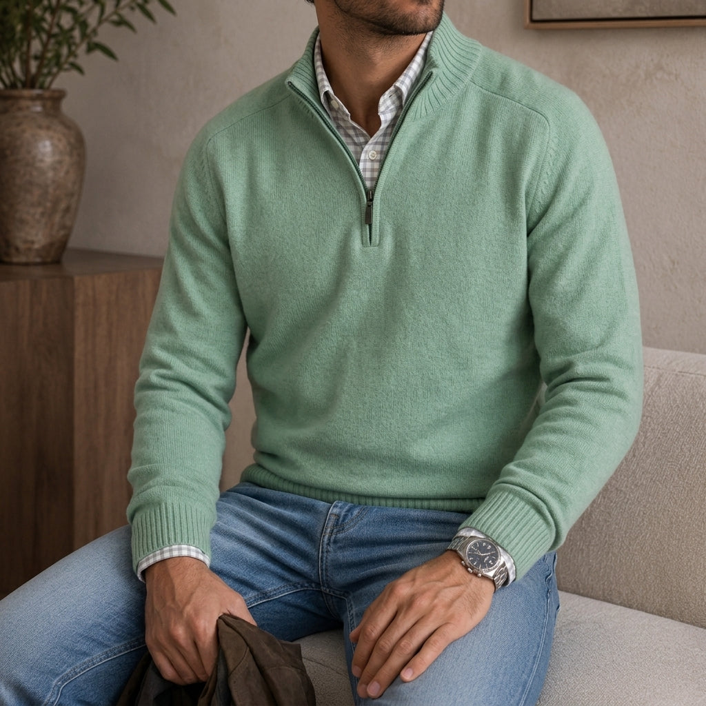 Men's quarter-zip knit sweater in green — additional view