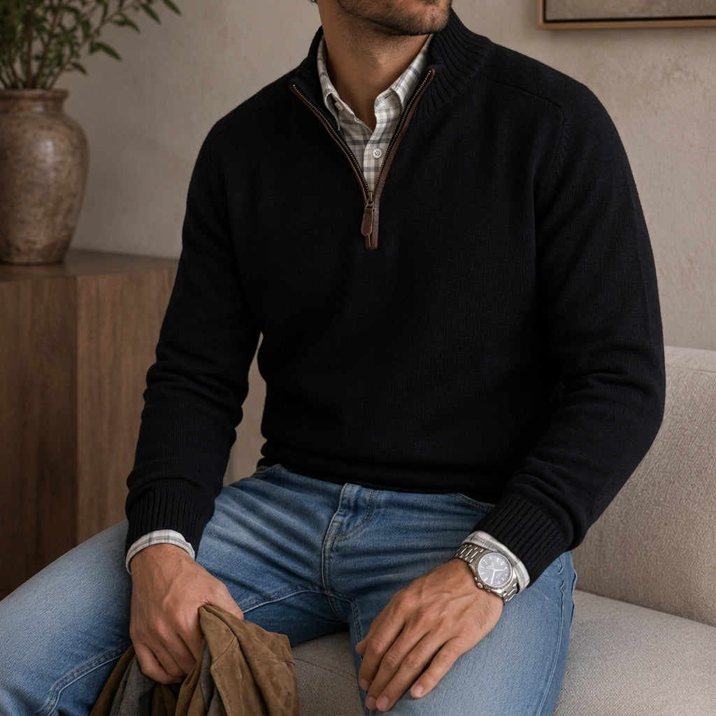 Men's quarter-zip knit sweater in black — alternate view