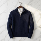 Men's quarter-zip knit sweater in navy blue