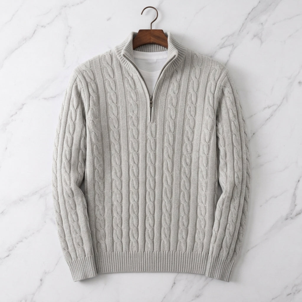 Men's quarter-zip knit sweater in grey — alternate view