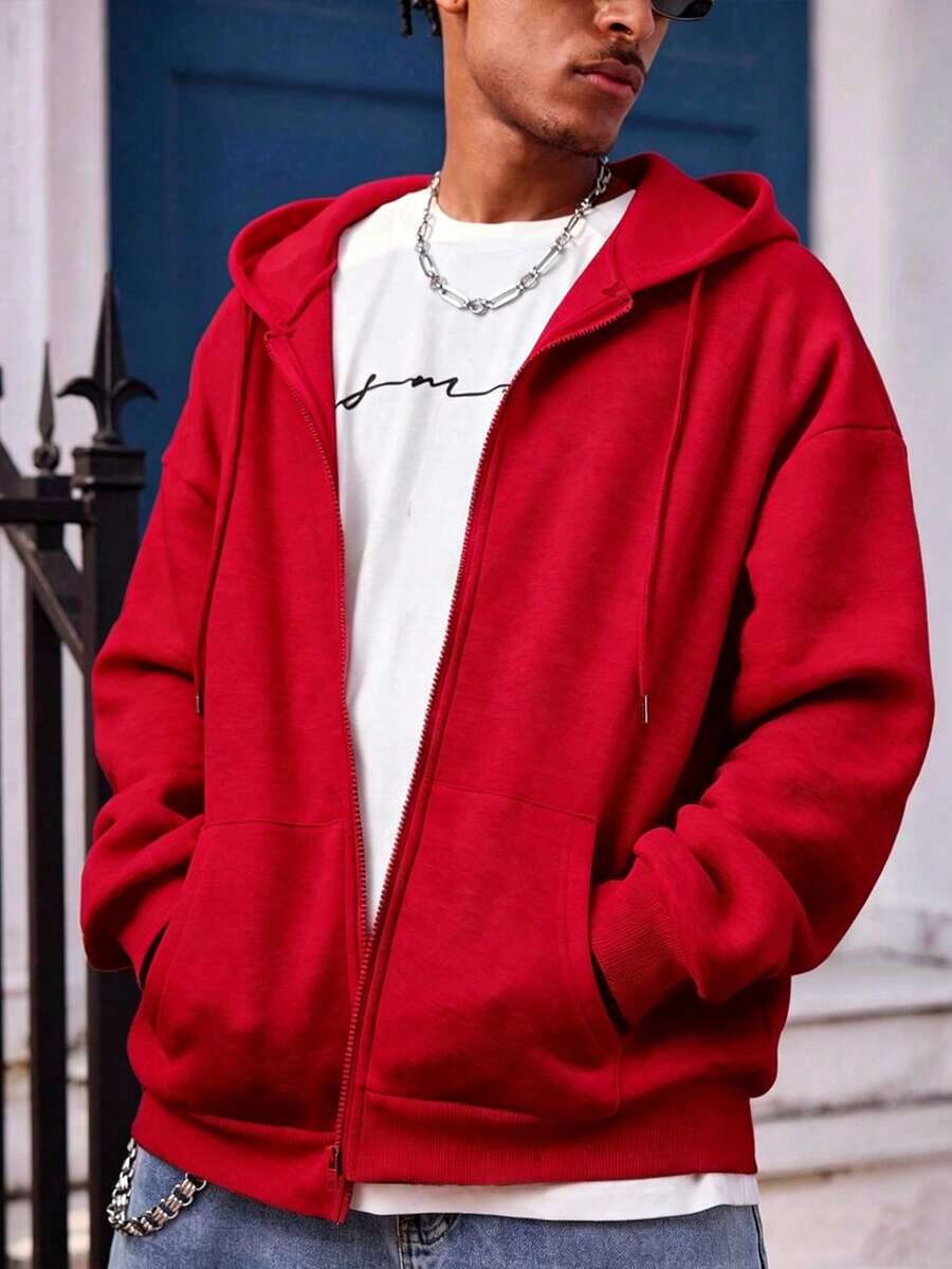 Men's zip-up hooded sweatshirt in red — additional view