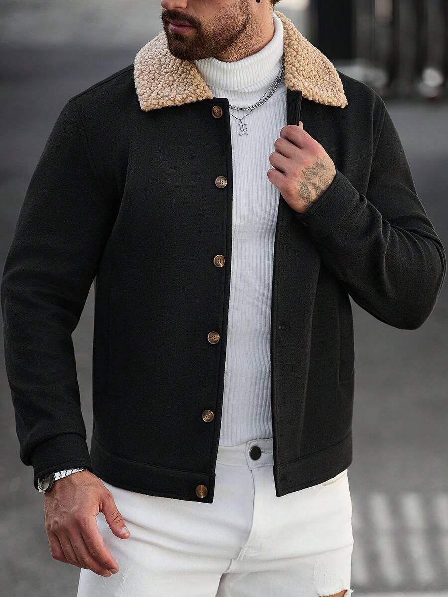 Men's teddy fleece cropped coat in black — additional view