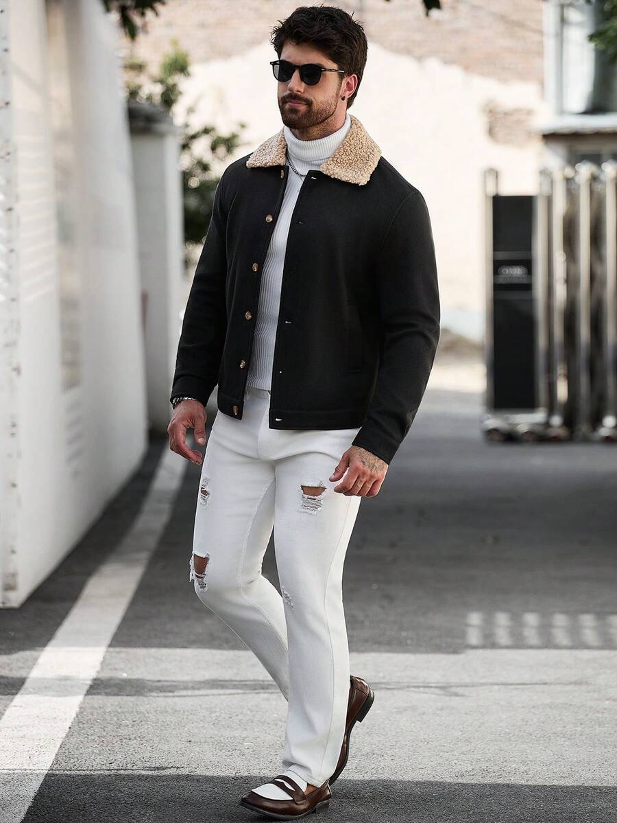 Men's teddy fleece cropped coat — additional view