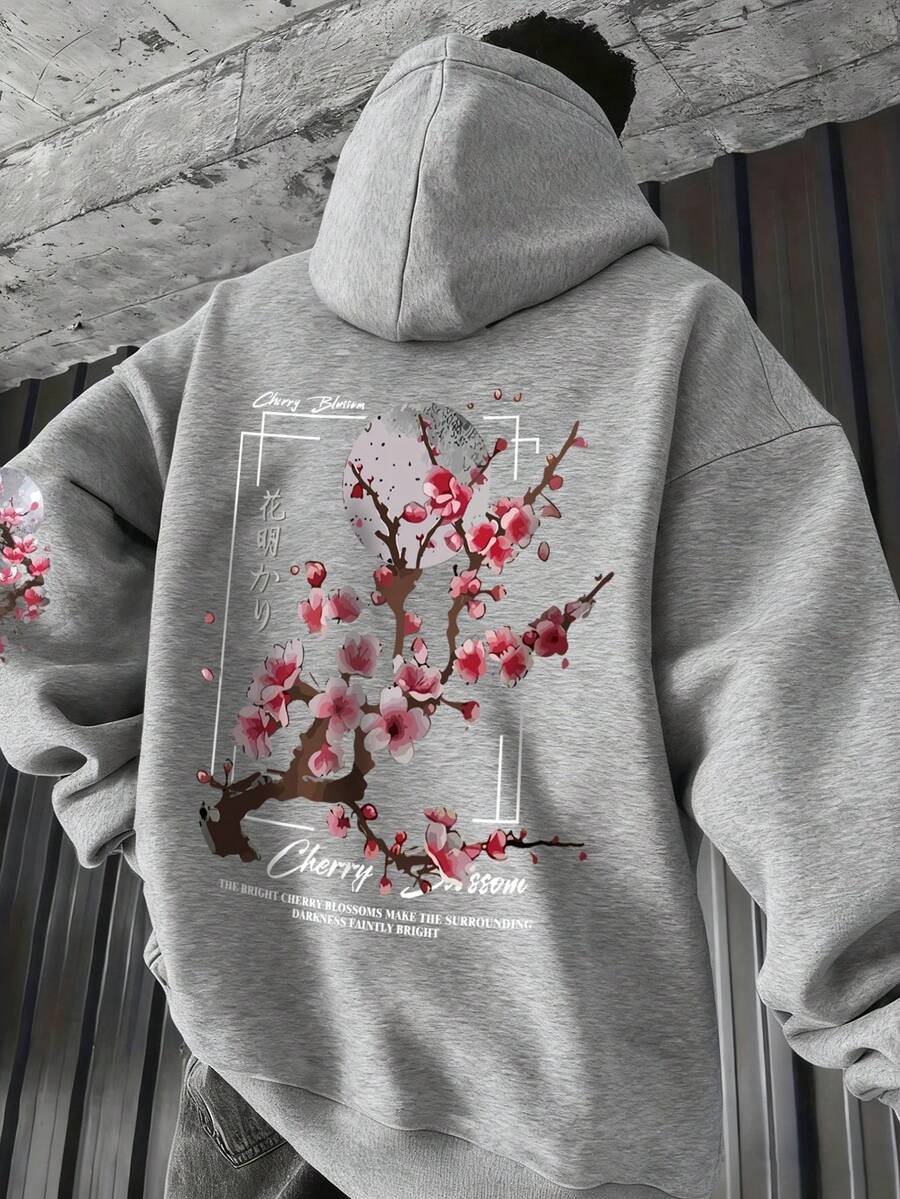 Men's kangaroo pocket drawstring hoodie in grey — additional view