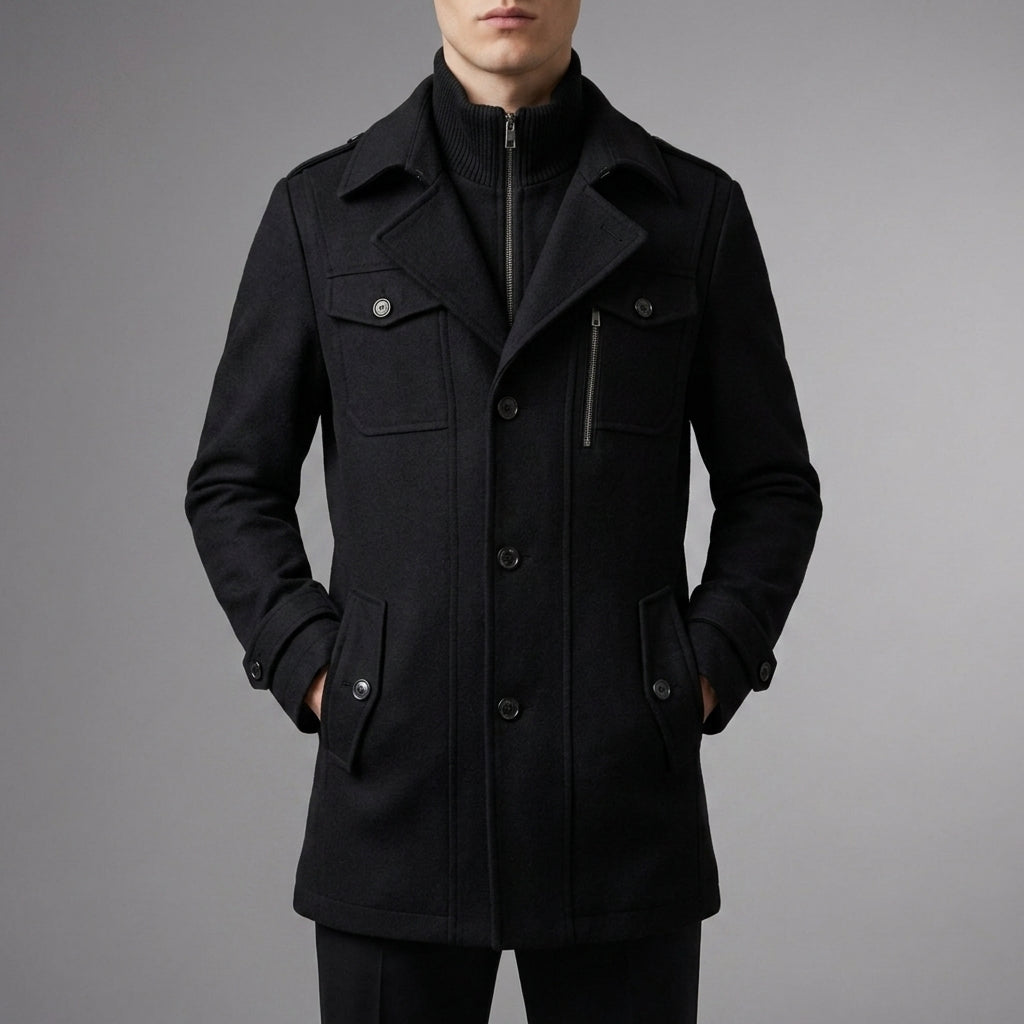 Men's tailored wool blend overcoat in black — additional view